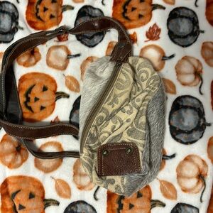 Leather and fur crossbody bag